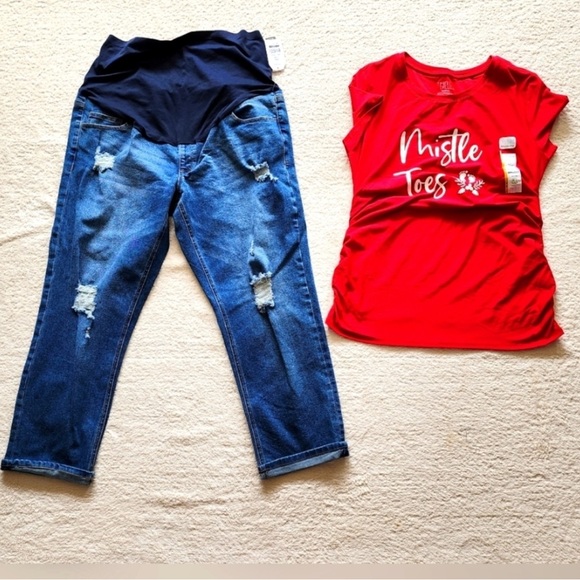 👶🏼Mistle Toes Maternity Holiday Christmas Top Shirt Small NWT👶🏼 - Picture 5 of 7